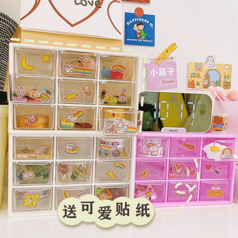 Contact lens drawer storage box (jewelry nine-grid storage box)ins girl earrings Transparent drawer type student bedroom