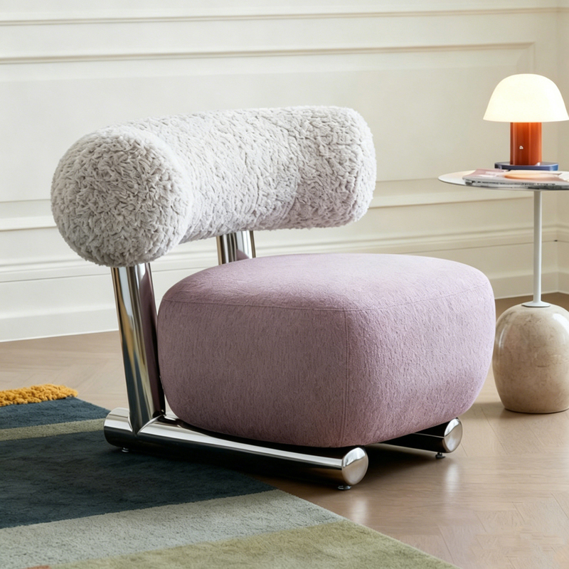 Modern Minimalist Lamb Wool Single Sofa Chair with Stainless Steel Legs for Living Room, Guesthouse, Hotel, and Cafe Modern Minimalist Lamb Wool Single Sofa Chair with Stainless Steel Legs for Living Room, Guesthouse, Hotel, and Cafe