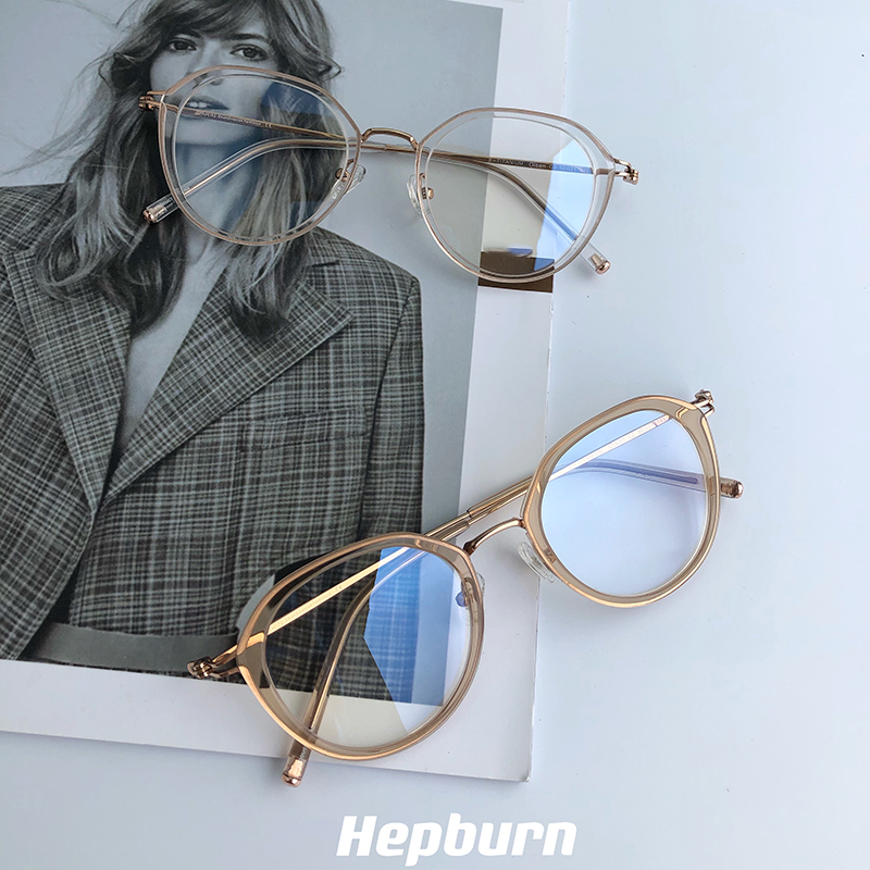 Milk tea color polygonal glasses frame women's niche style high-end sense frame unique personality can be matched with myopia glasses