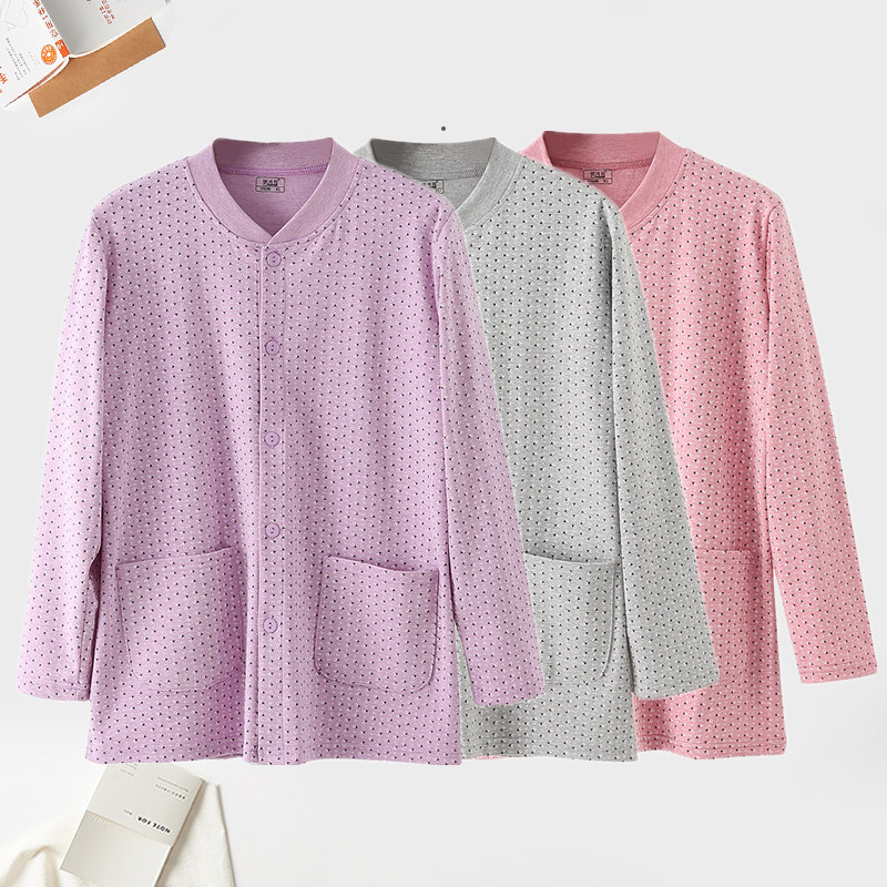 Three-gun ladies pure cotton cardigan jacket autumn clothes middle-aged and elderly open cotton sweater elderly large size mother cardigan open-body underwear