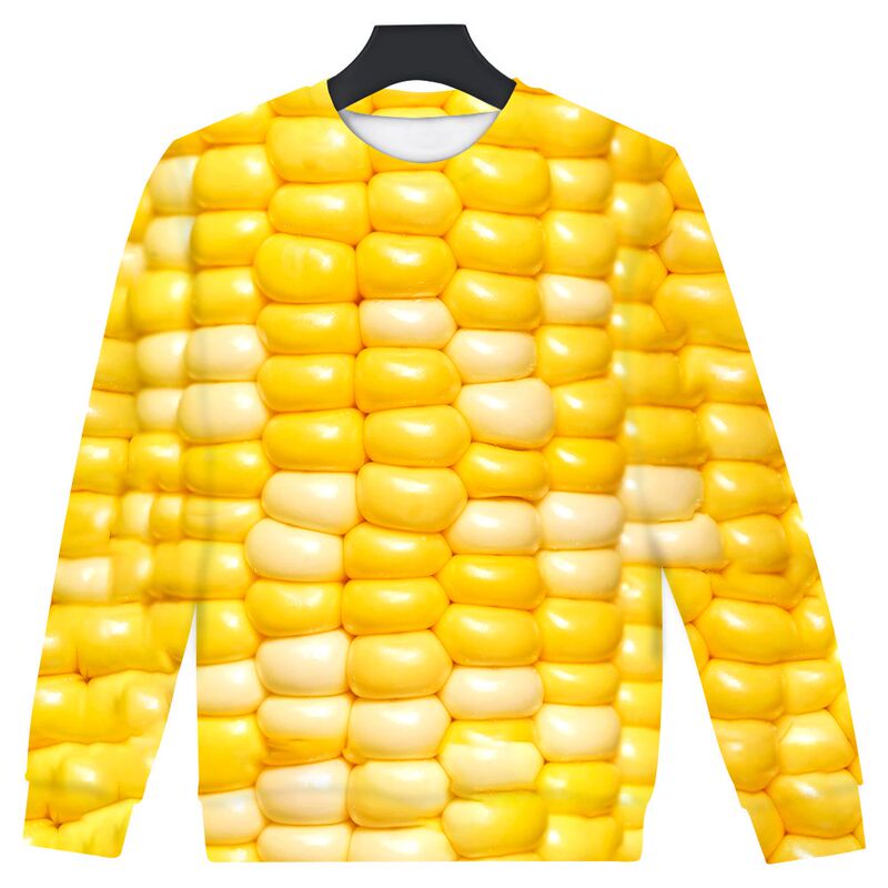 Autumn Tops with Popular Corn Pattern Print, Long-Sleeved Quirky Clothes, Stylish and Trendy Versatile Casual Sweatshirts