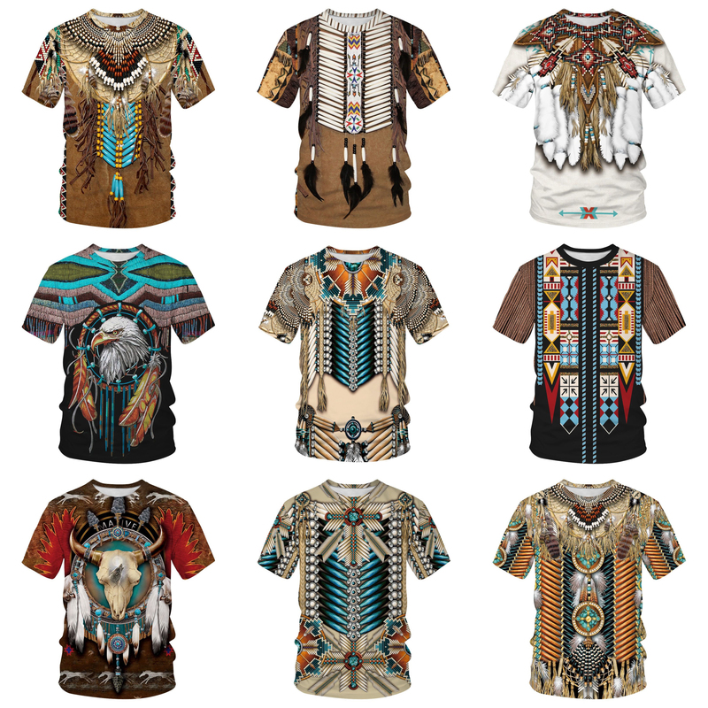 Indian Bohemian Style Ethnic Performance T-Shirt 3D Digital Printing Men's Round Neck Casual Short Sleeves Indian Bohemian Style Ethnic Performance T-Shirt 3D Digital Printing Men's Round Neck Casual Short Sleeves