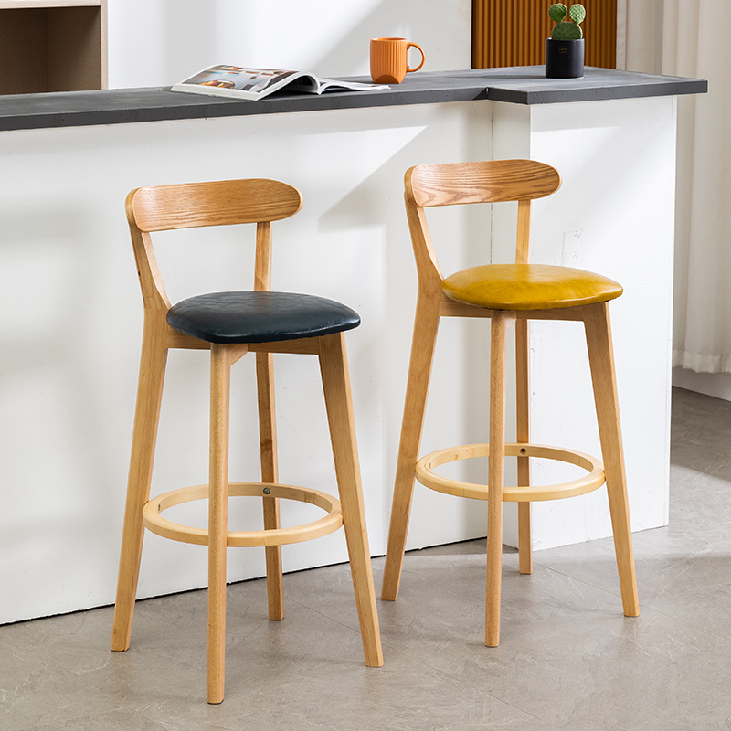 Bar chair solid wood back home Nordic American high bar stool modern minimalist milk tea shop island bar chair