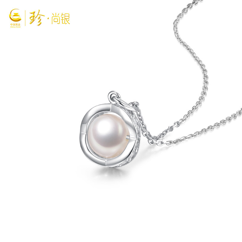 (China Gold) Zhenshang silver round pearl necklace light luxury niche row inlaid ring pendant women's fashion necklace