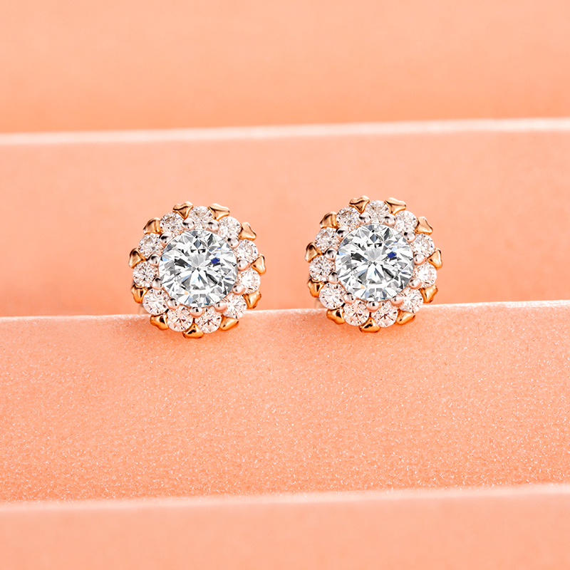 (China Gold) Zhenshang Silver Love Ear Needle Simple Fashion Ear Needle Female Temperament Earrings Valentine's Day Gift