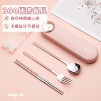 Primary school children cute 304 Spoon Chopsticks Suit Travel Portable Cutlery Containing box One for travel to work