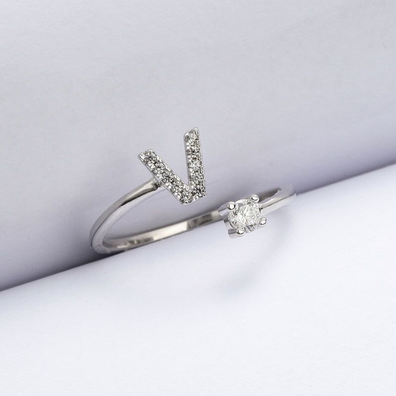 Fashion Letter Silver Inlay Zircon Open Ring 1 Piece display picture 9