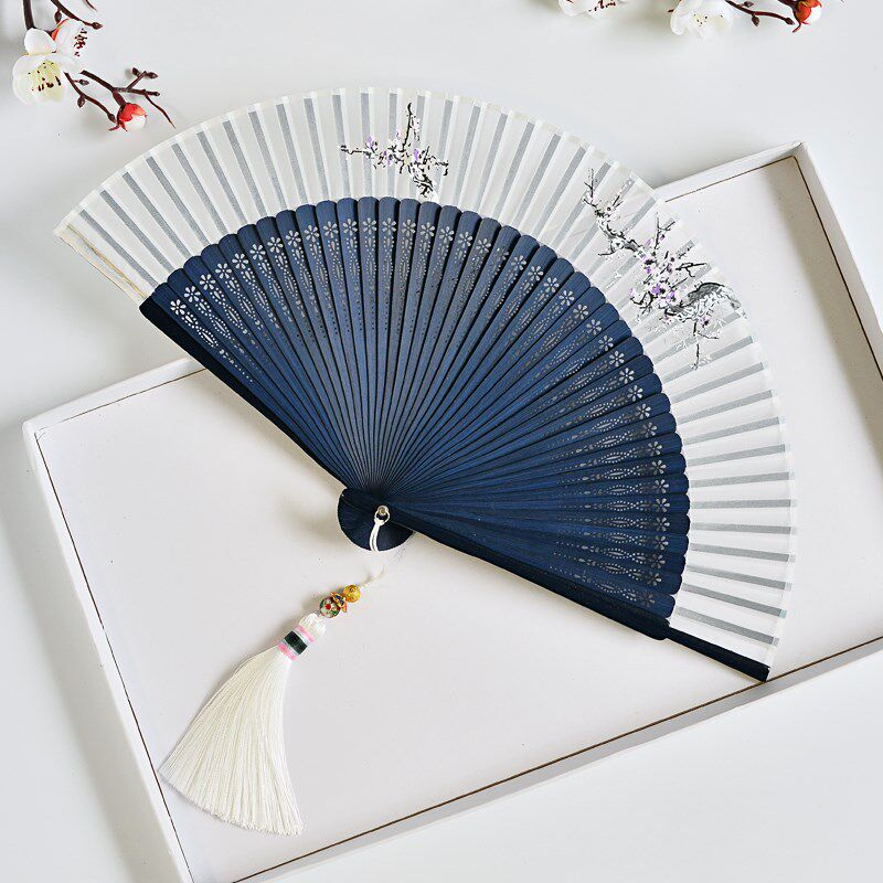 Ancient fan wooden national wind folding fan fairy Hanfu accessories hand-held fan summer portable folding girls easy to open and close