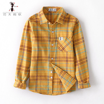 Korean boys shirt 2021 Spring and Autumn new little boy foreign style plaid shirt big children long sleeve coat tide