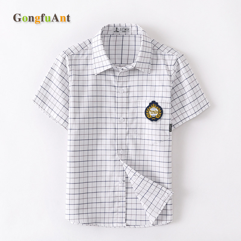 Boy Gega Shirt Short Sleeve Clothing Summer Pure Cotton Thin in the middle of the White Child Shirt Class for Primary Students