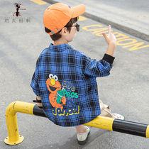 Boy Plaid long sleeve shirt handsome 2021 spring and autumn clothes new large Children foreign style shirt trend FF-C35