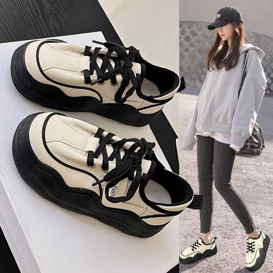 Trendy Thick-Soled White Sneakers for Women, 2025 Hot-Selling Versatile Casual Shoes, Korean Style Thick-Soled Sneakers, Versatile Dad Shoes
