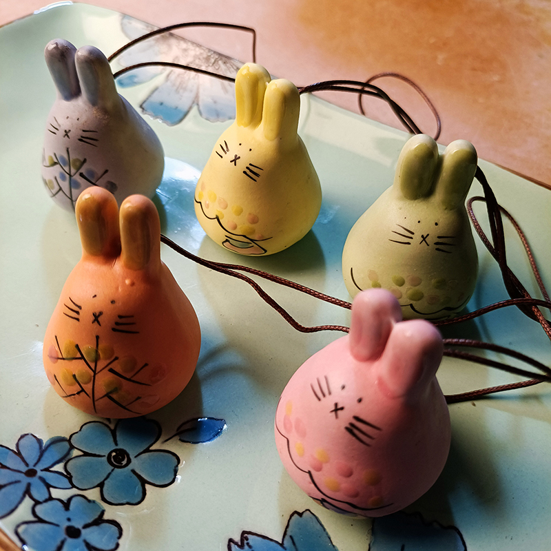 Ceramic Bag Chain Pendant With Five Sets Of Wind Bells Cartoon Cute Mini Car Pendant Creative Little Animal Ornament Door Decoration