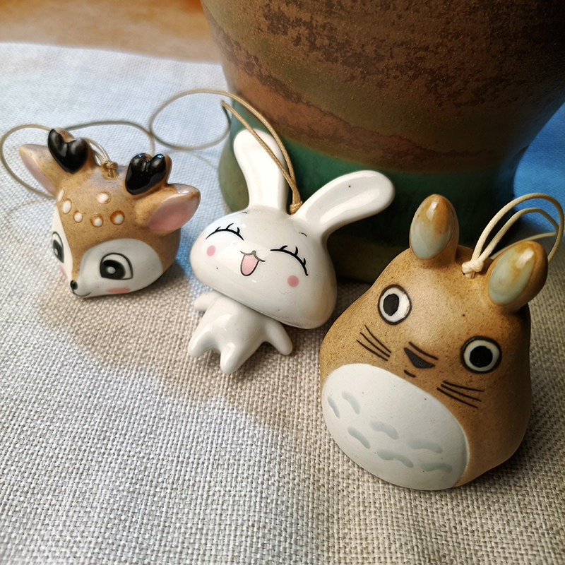 Creative Ceramic Bag Chain Wind Bell Car Hanging Accessories Small Animal Ornaments Cute Rabbit Small Deer Cat Sending Friends Little Gifts