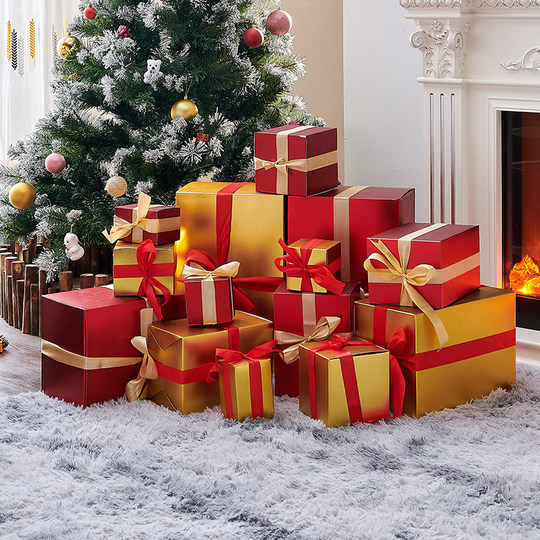 Christmas, New Year's Day Gift Box Window Props, Gold and Red Gift Box Set, Christmas Tree Decoration Box