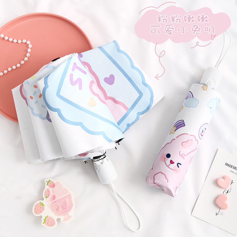 Ins wind fairy high-value automatic 50% off eight-bone umbrella light and thin sunscreen UV light rain and rain dual-use cute pattern