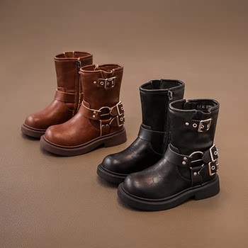 Children's Shoes and Boots, Girls' Martin Knight Boots, Autumn and Winter New Style Western Cowboy Boots, Boys and Girls High-Top Mid-Calf Leather Boots