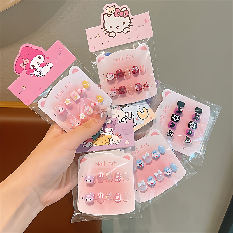 Cartoon Children's Wearable Nails New Year Style Little Girl Jelly Glue Removable Nail Stickers Gift Toy Nail Stickers