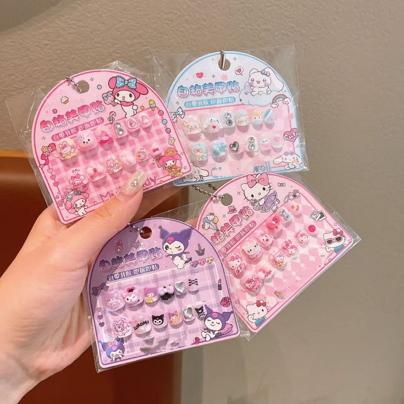 New Cartoon Children's Nail Stickers Kuromi Nail Stickers for Little Girls to Wear on Their Nails Jelly Glue Three-Dimensional Stickers