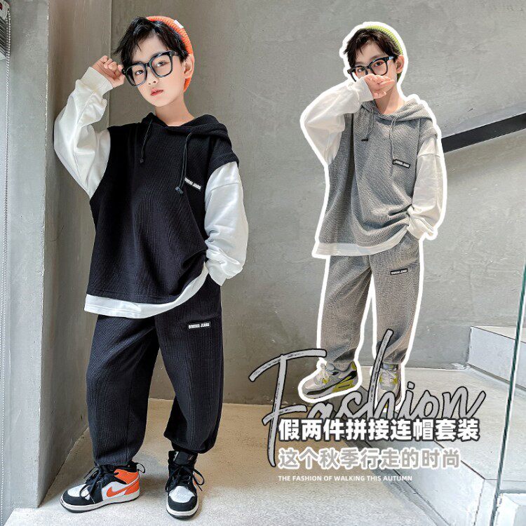 Trendy brand boys' sports suit 2022 spring and autumn new children's clothing boys and children middle and big children handsome and fashionable autumn clothing - Taobao