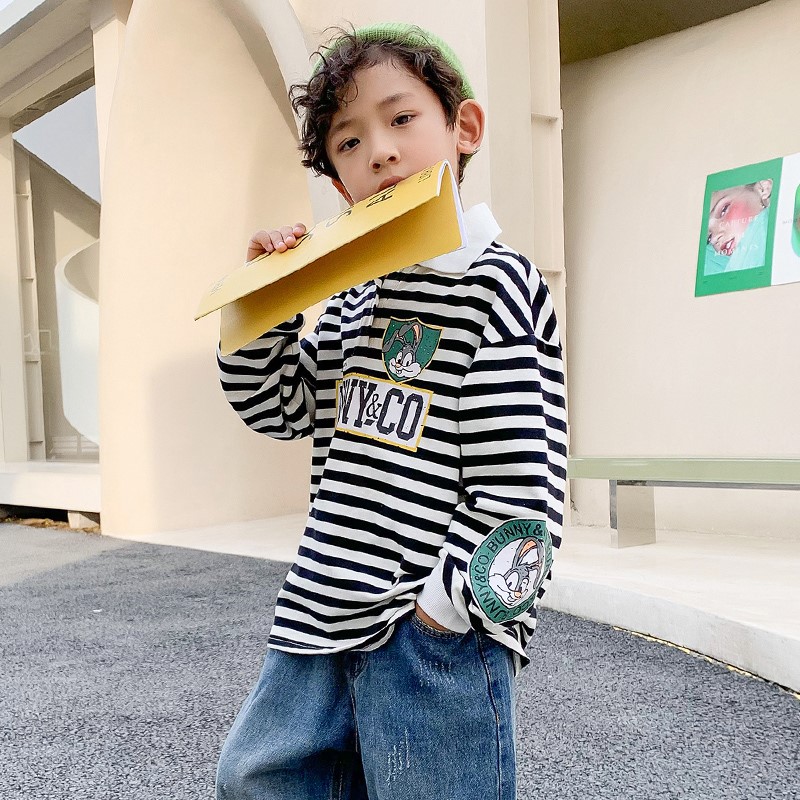 Korean Boys Polo Shirt 2022 Autumn New Children's Sweater Big Boys Autumn Tops Spring and Autumn Children's Clothing Trend