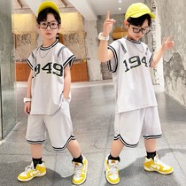 Korean boy sports suit 2022 summer new handsome and fashionable childrens big boy white basketball suit