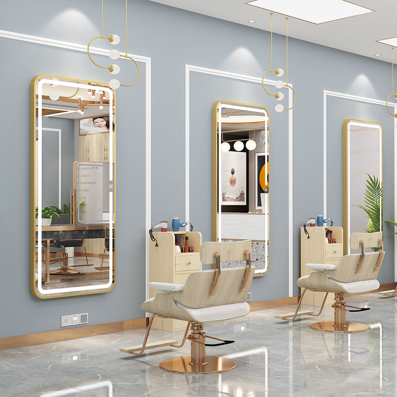 Hairdresse Shop Mirror Tai Mei Hair Shop Mirror Hair Salon Special Integrated Brief With Lamp Mesh Red LED Haircut Mirror Ground Floor