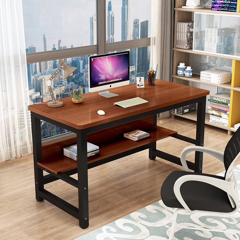 Minimalist Desk Desktop Home Rounded Student Desk Simple Computer Desk Double with Anti-Collision Steel Wood Table