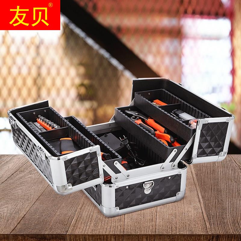 Hardware household plastic large hand-held electrician multi-function maintenance vehicle box container box three layers aluminum