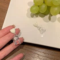 Summer ice through bear earrings 2021 New Tide cute versatile ear clip without ear hole simple super fairy ear nail female