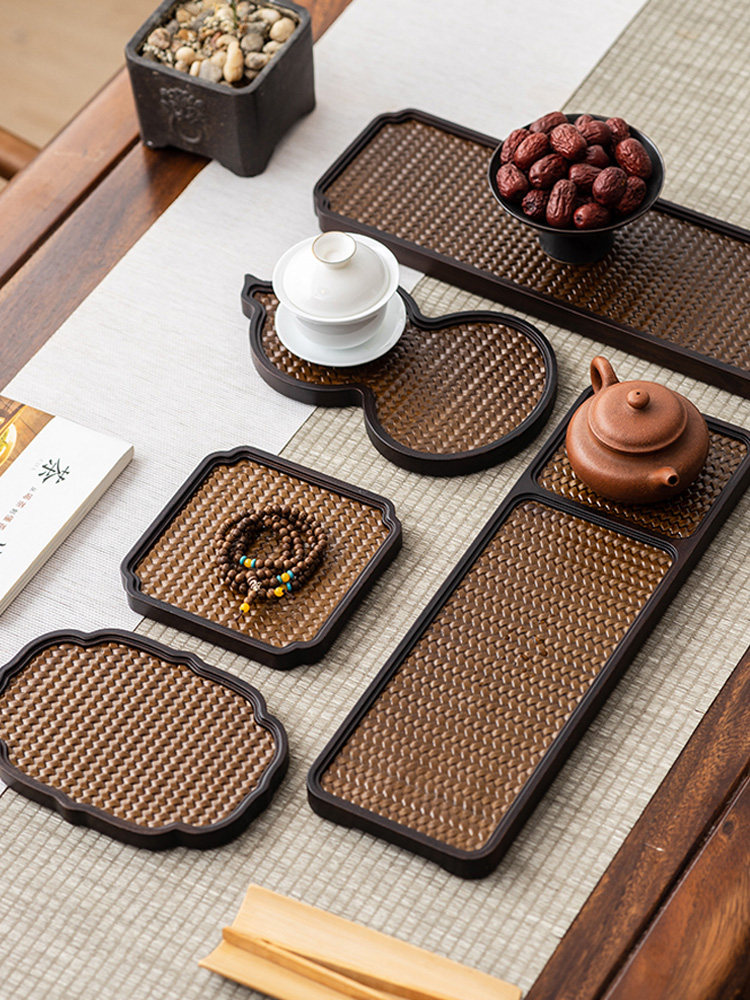 Mat Surface Tray Day Style Bamboo Wood Trays Solid Wood Rectangular Dish Wood Trays Disc Tea Tray Retro Weave 