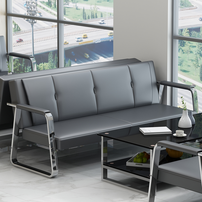 Office bench three-person business office reception sofa waiting chair storefront public row chair steel frame seat