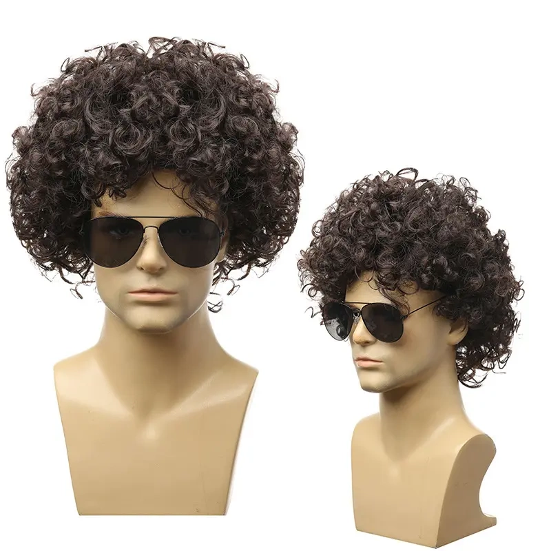 Halloween Party 60S 70S 80S Dark Brown Fan Wig Female Disco Cos European and American Men's Wig
