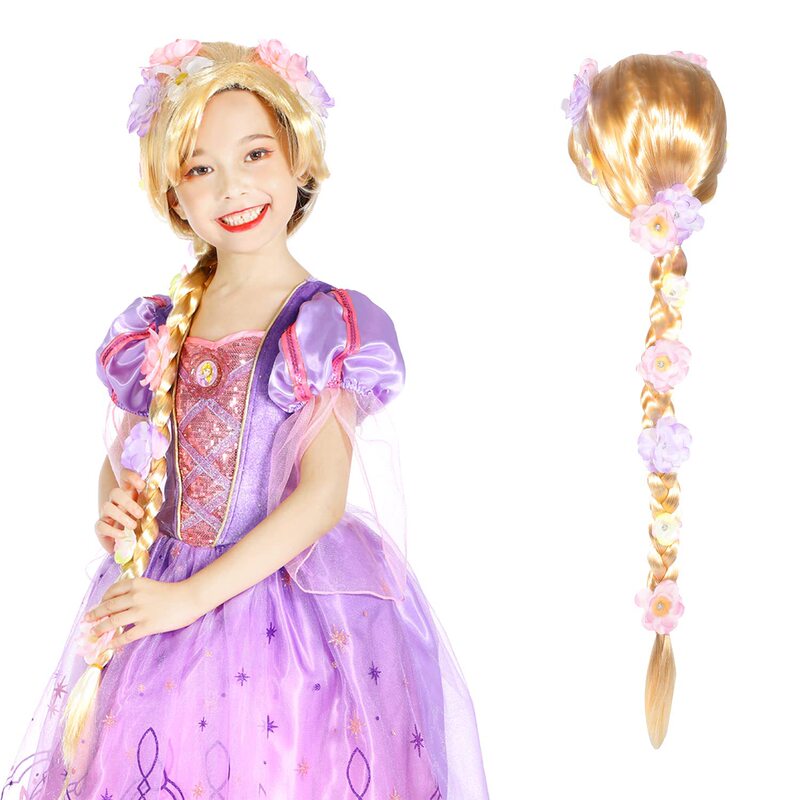 New Magic Tale Rapunzel Long Braided Hair Full Head Flower Rapunzel Wig with Flowers Performance Wig