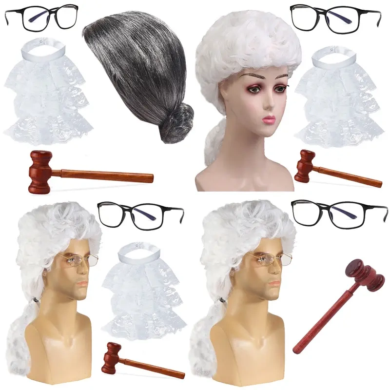 Halloween Lawyer Wig Cosplay Wig Stage Performance Reproductive Judge Wig Playing with White Hair Curly Hair