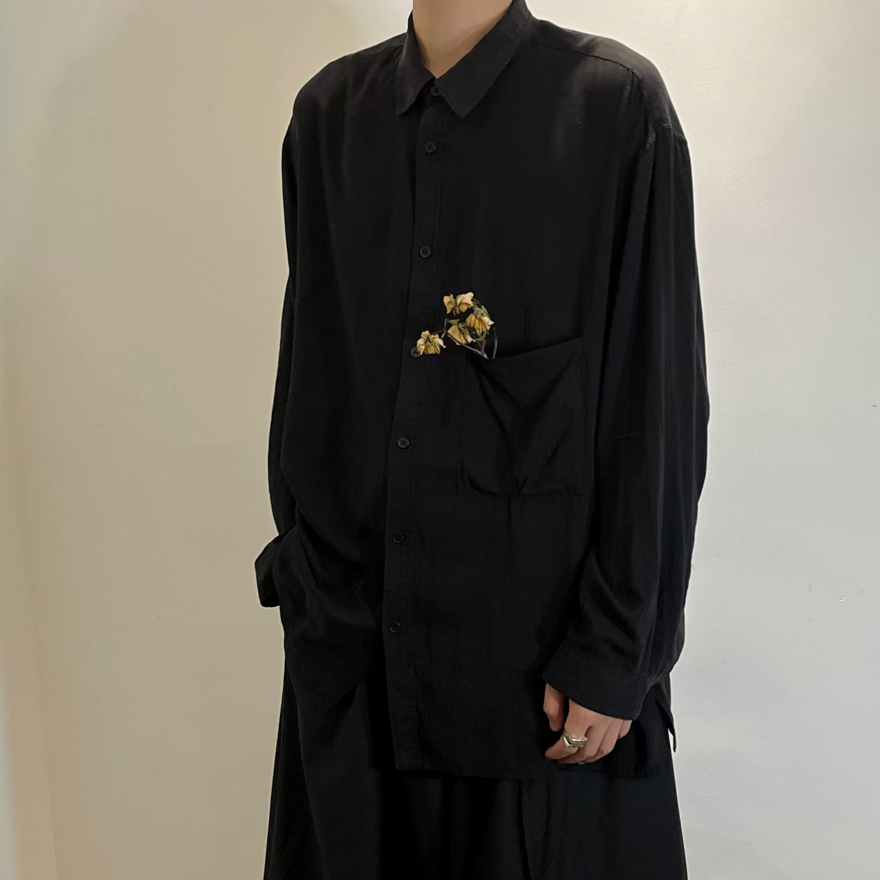 Автономный YOHJI Yamamoto темный черный Wind Main Line Soft Foundation Pure Black Bottom Fang Shirt