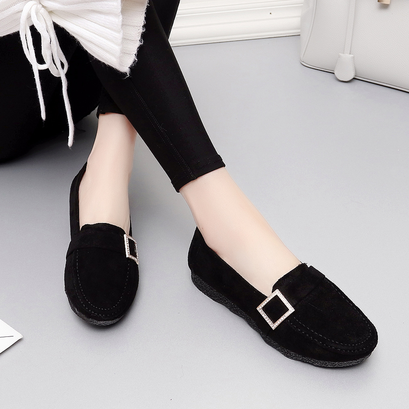 Old Beijing cloth shoes women's single shoes spring and autumn flat breathable soft bottom non-slip casual work shoes black round toe peas shoes