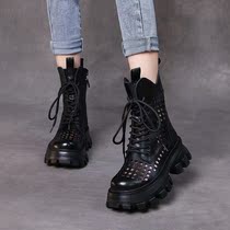 Yercon Genuine Leather Hollowed-out Cool Boots Woman 2022 Summer New Retro Martin Boot Supper Thick Bottom Breathable Women Sandals