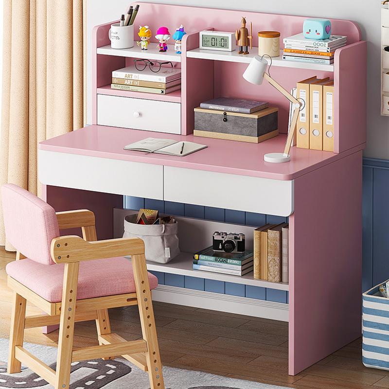 Children's desk desk home bookshelf one table home simple boy girl study table and chair solid wood chair set