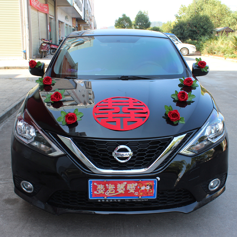 Emulation Flower Wedding Fleet Replica Car Decoration Flower Wedding Greet-to-flower Car Placement Wedding Celebration Flower Replica Car Hood Dress