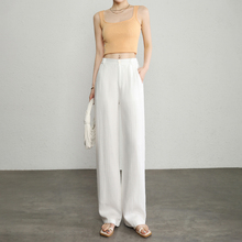 Tian Si linen wide leg pants for women in summer, thin and narrow cut slim straight leg pants, high waisted and loose fitting casual pants