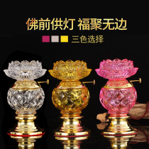 Crystal Lotus Liquid Butter Lamp Exquisite Oil Lamp Lotus Dimmable Lamp Butter Lamp Ever Bright Lamp in front of the Buddha
