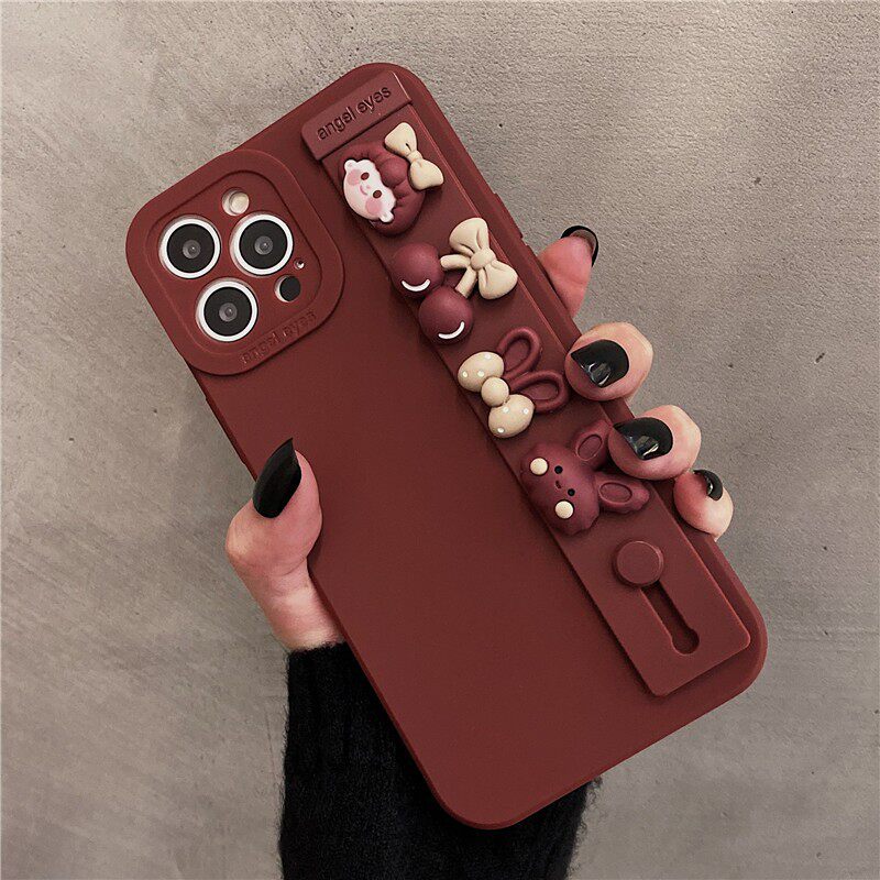 Suitable for Apple 13Promax mobile phone protective shell iPhone12 wine red wrist support bracket 13Pro all-inclusive 12Pro max silicone anti-fall xs goddess new 11