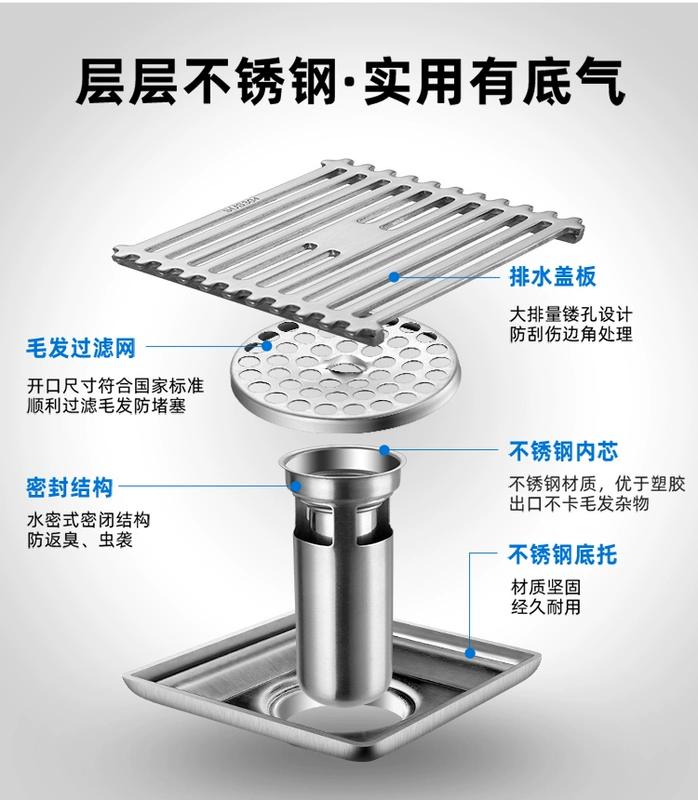 thoát sàn inox inax Jianxiong thoát sàn nhà vệ sinh máy giặt tee ống cống phòng tắm bằng thép không gỉ 304 khử mùi sàn thoát nước thoát sàn máy giặt pheu thoat san