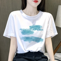 Pure cotton t-shirt womens short-sleeved 2022 early spring new summer large size womens clothing design sense niche chic top clothes ins