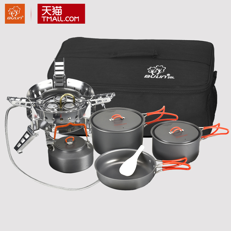 Step forest camping outdoor stove pots and pans portable 4-person field picnic set camping supplies full set of cooking utensils