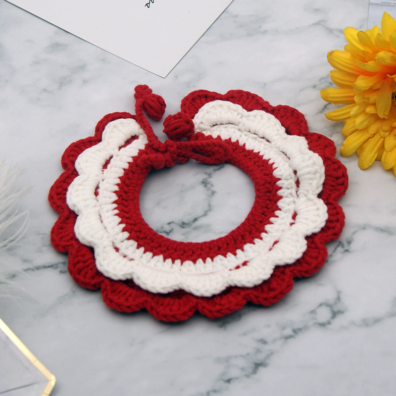 ins pure handmade knitted collar cat dog collar jewelry bib pet woven scarf saliva towel