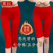 Red seven - point pants Developer warm trousers and five - pants marriage anti - walking light life - year plus 7 - point shorts