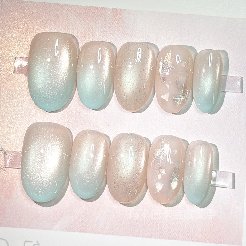 Mint Milk Glass】Maca Baka Handmade Wearable Nails Mint Blue-Green Cream Acetate Whitening Manicure Short Nails Mint Milk Glass】Maca Baka Handmade Wearable Nails Mint Blue-Green Cream Acetate Whitening Manicure Short Nails
