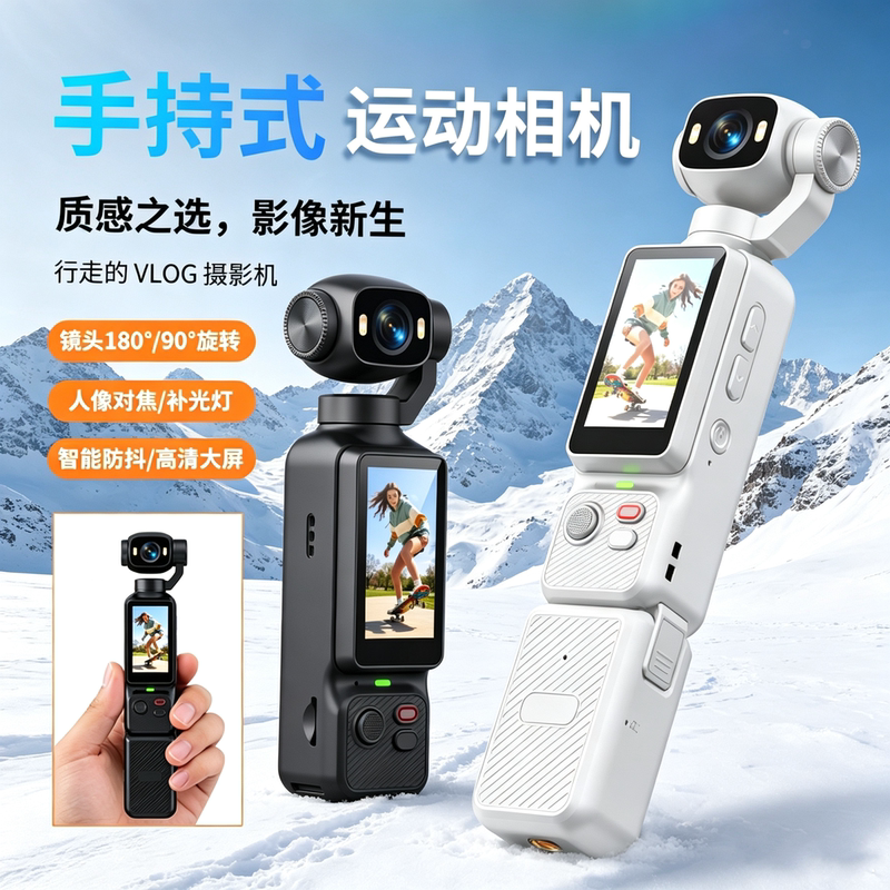 Handheld Sports Digital Camera, High-Definition Outdoor Cycling Anti-Shake Screen, Rotatable Gimbal Camera, Charging Compartment